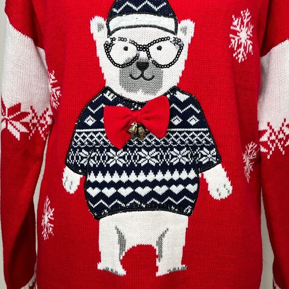 New Directions Sweater Womens Large Ugly Christmas Top Knit Holiday Party Winter - Picture 4 of 11